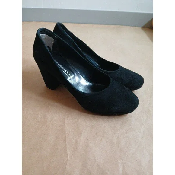 Lavorazione Artigiana Round Toe Heels Womens EU 38 US 7.5 Black Suede Preppy - Picture 7 of 9